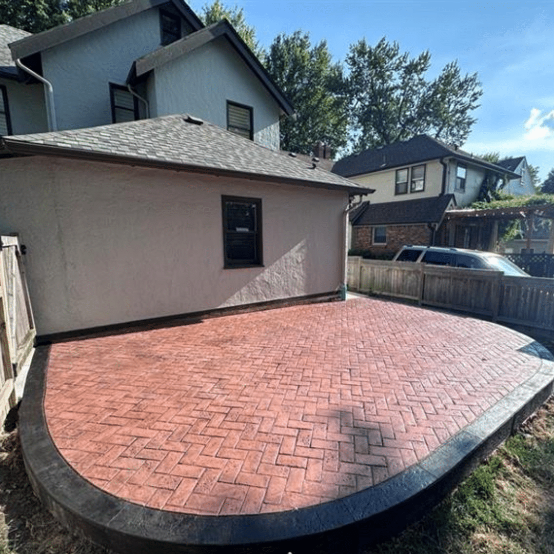 Brick stamped concrete patio